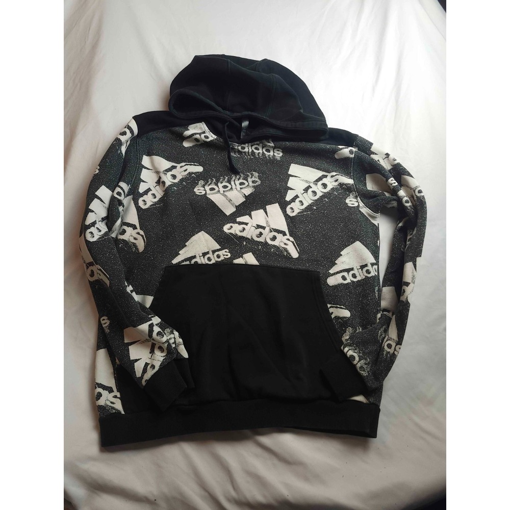 Adidas Hoodie Mens Large‎ Black White Logo Grunge Athleisure Sporty Streetwear